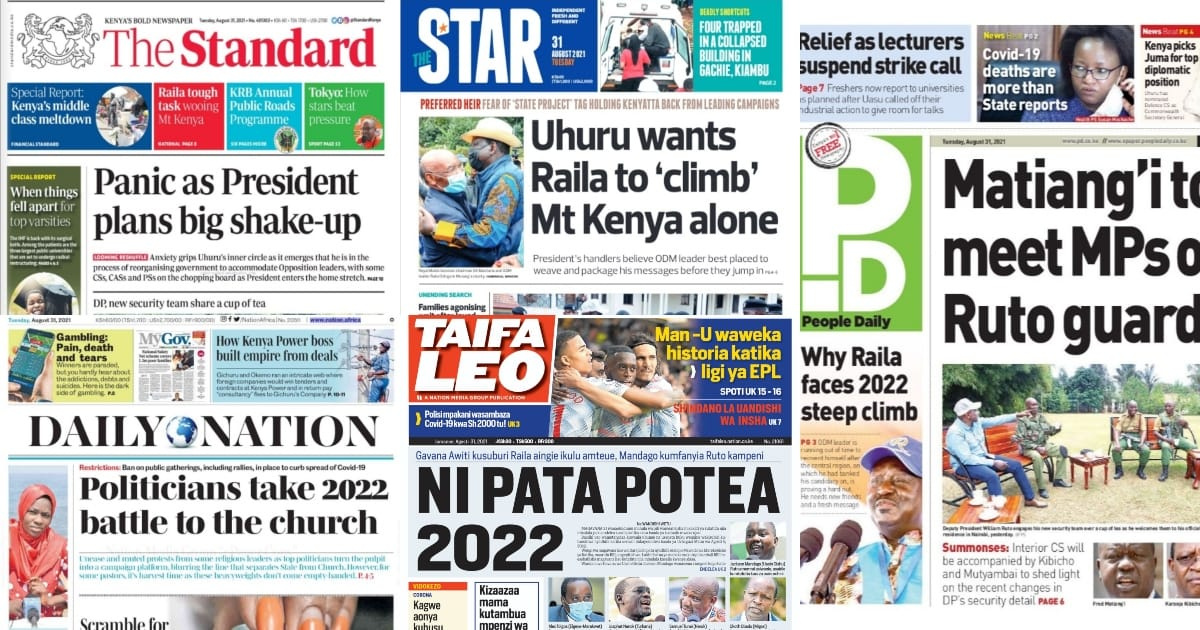 Magazeti Jumanne, Agosti 31: Uhuru kuwafukuza baadhi ya marafiki zake serikalini