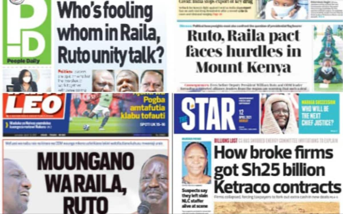 Magazeti Jumatatu, Aprili 12: Ndoa ya kisiasa kati ya Raila na Ruto yakataliwa