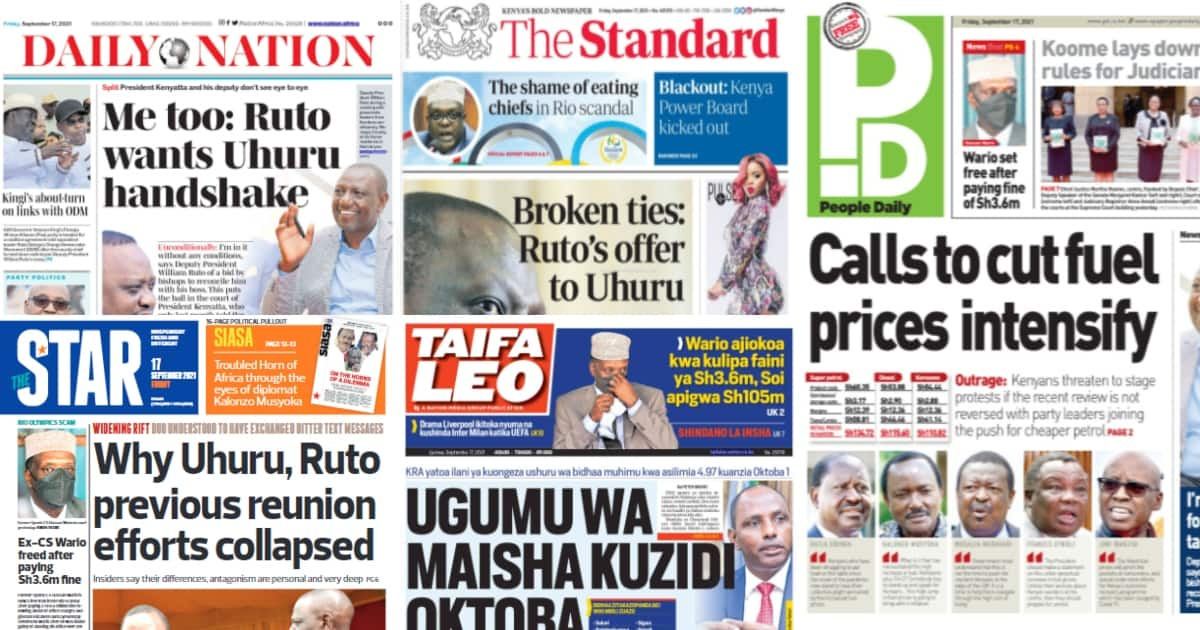 Magazeti Ijumaa: Rais Uhuru na DP Ruto walitumiana jumbe za makasiriko