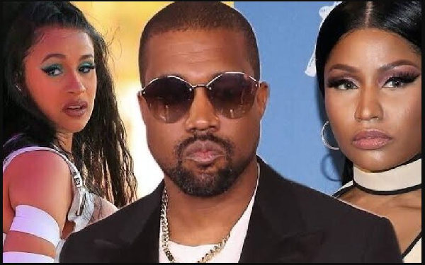 Picha ya Kanye West kushoto kulia ni Cardi B