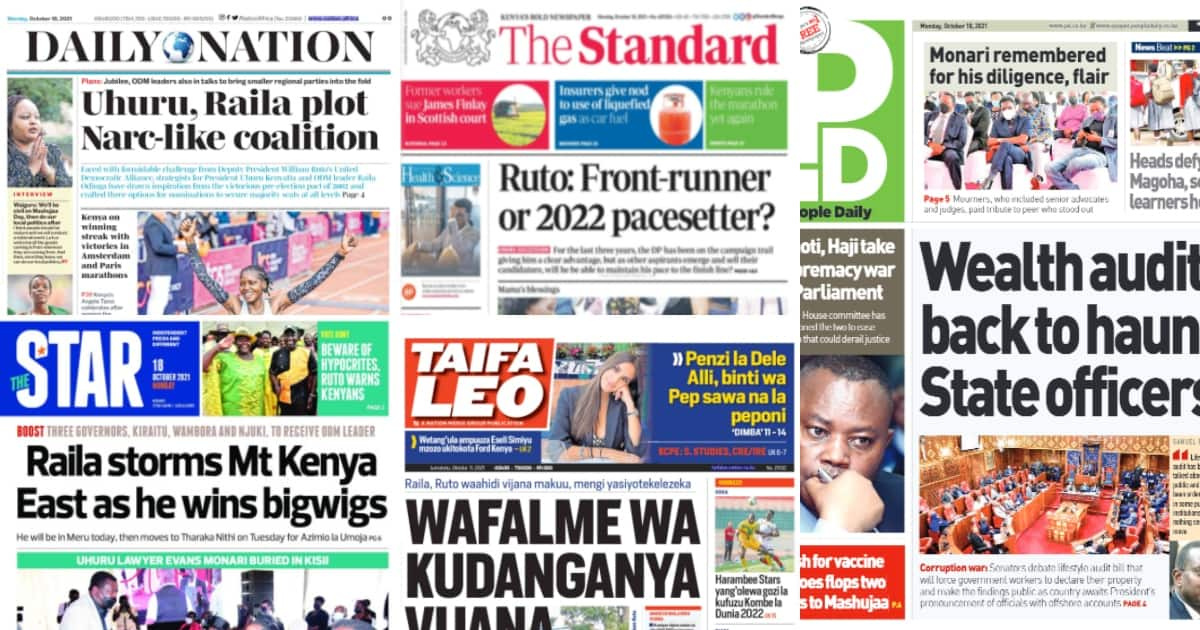 Magazeti Jumatatu, Oktoba 18: Raila aanza kufuta nyayo za Ruto na mfumo mpya