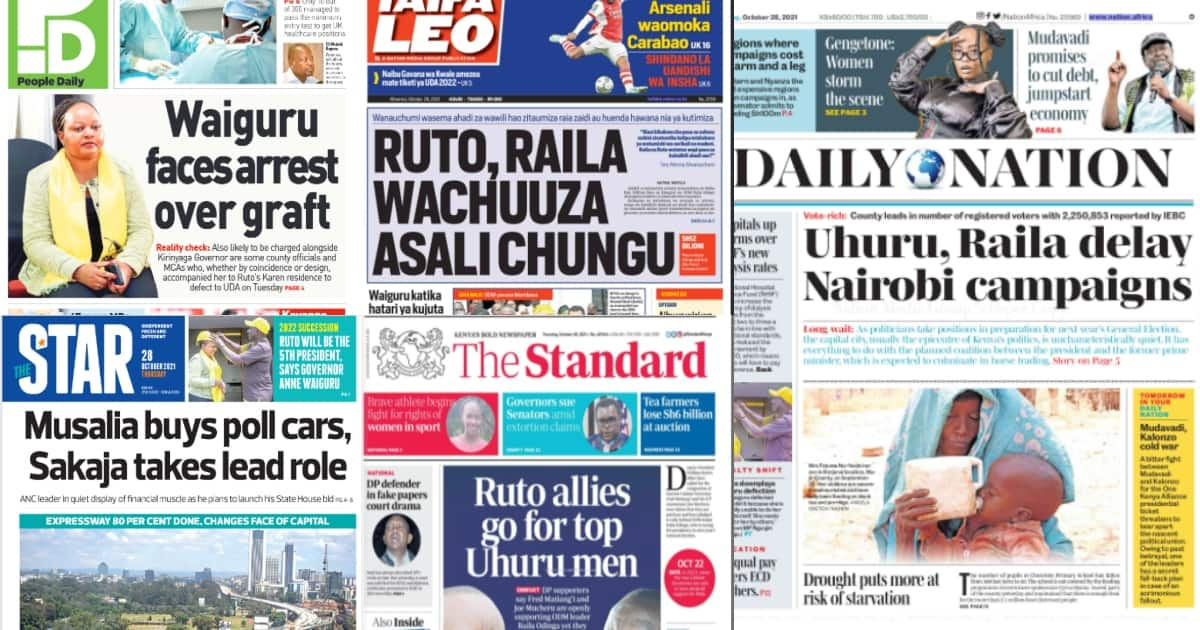 Magazeti Alhamisi, Oktoba 28: Waiguru katika hatari ya kukamatwa kwa ufisadi