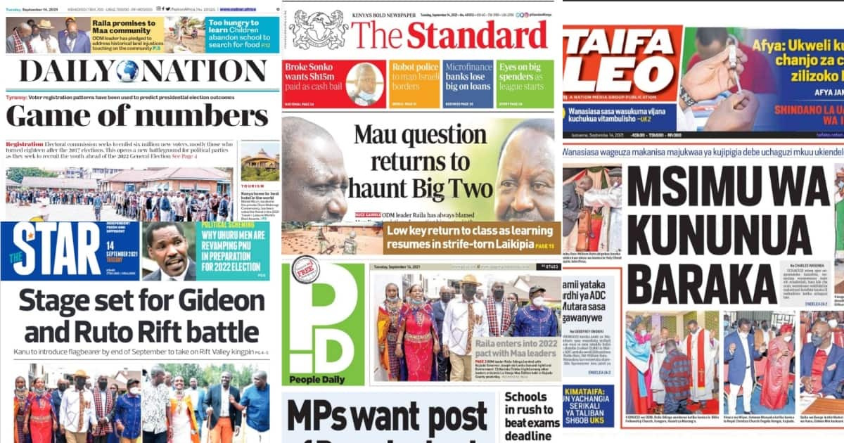 Magazeti Jumanne, Septemba 14: Raila atumia mashamba kuvizia jamii ya Maasai