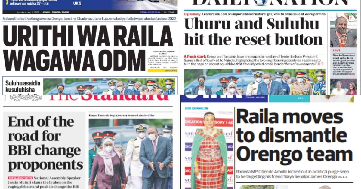 Magazeti Jumatano, Mei 5: Kiatu cha Raila chazua mpasuko ODM