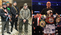 Bondia Oleksandry Usyk wa katika akiwa ameshika silaha lindoni