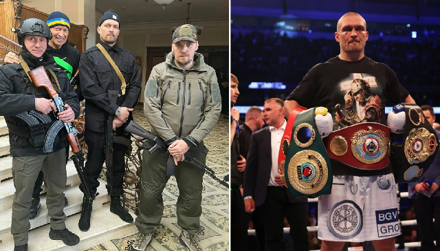 Bondia Oleksandry Usyk wa katika akiwa ameshika silaha lindoni