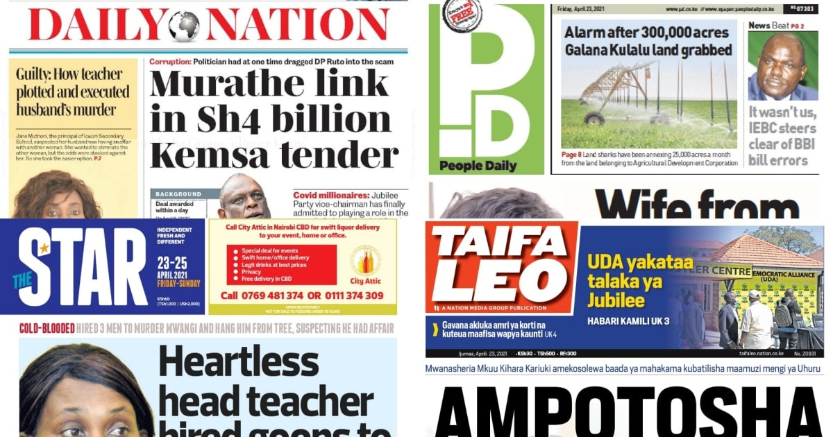 Magazetini Ijumaa Aprili 23: Murathe matatani kisa zabuni ya KSh 4b kutoka Kemsa