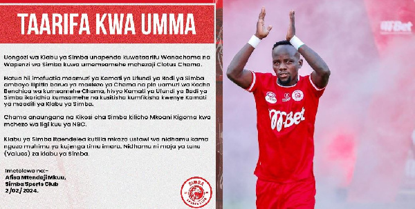 RASMI: Simba watangaza kumsamehe Chama