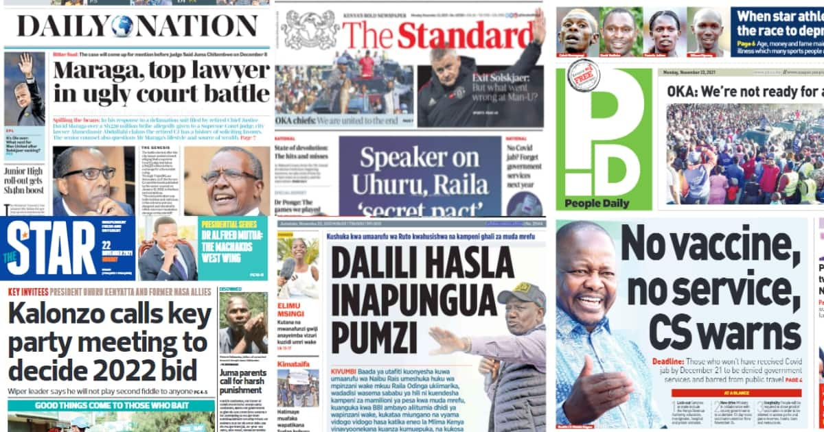 Magazeti Jumatatu, Novemba 22: Ruto apungua umaarufu kisiasa Raila akiimarika