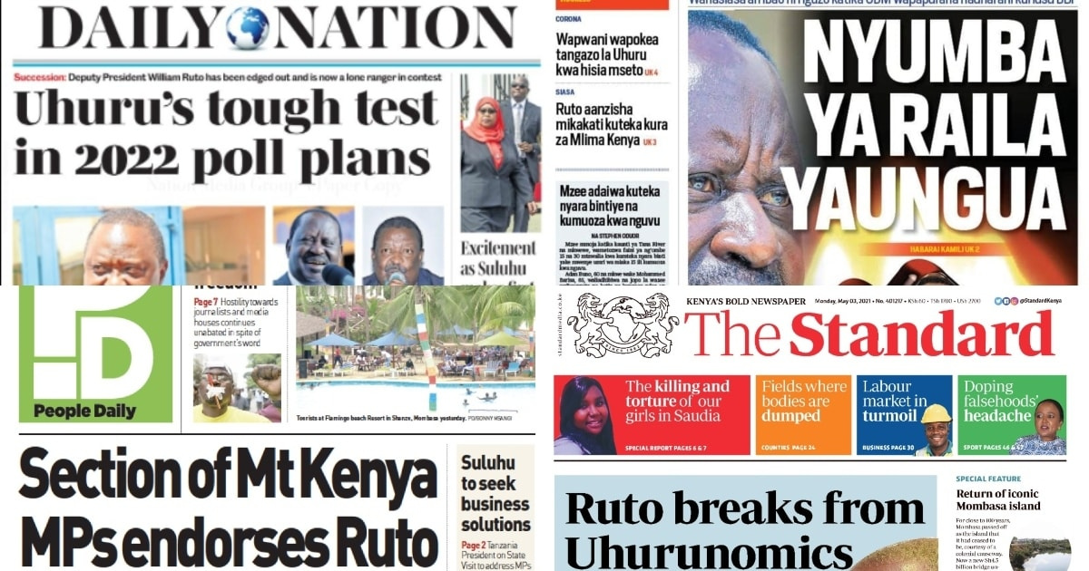 Magazeti Jumatatu, Mei 3: BBI yaanza kuvunja ODM huku wanachama wakigawanyika