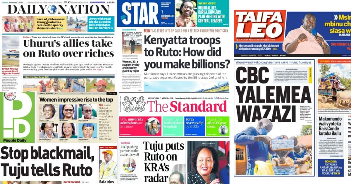 Magazeti Septemba 7: Tuju aweka mali ya Ruto kwenye rada ya KRA