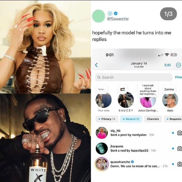 Saweetie aanika text za Quavo mtandaoni