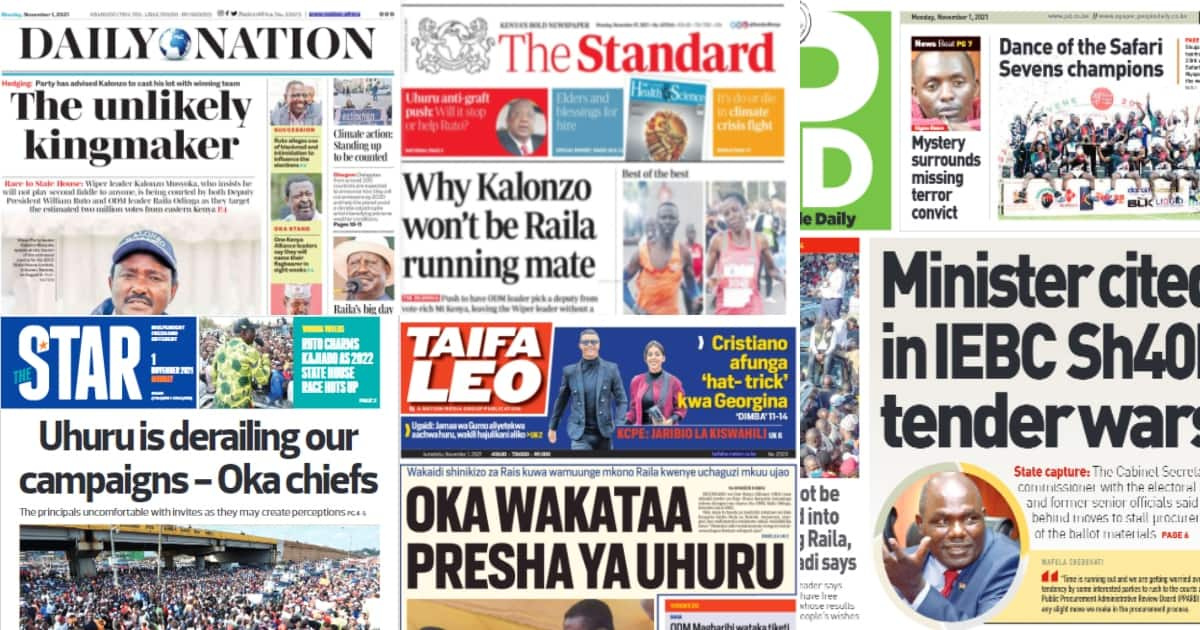 Magazeti Jumatatu, Novemba 1: OKA wamkaidi Uhuru, wamkataa Raila