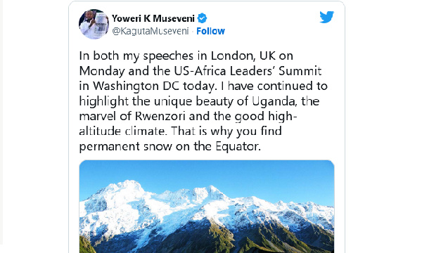 Museveni atumia picha isiyo sahihi ya  Milima ya Rwenzori Twitter