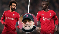 ohammed Salah, Kocha Jurgeni Klopp na Sadio Mane wa Liverpool