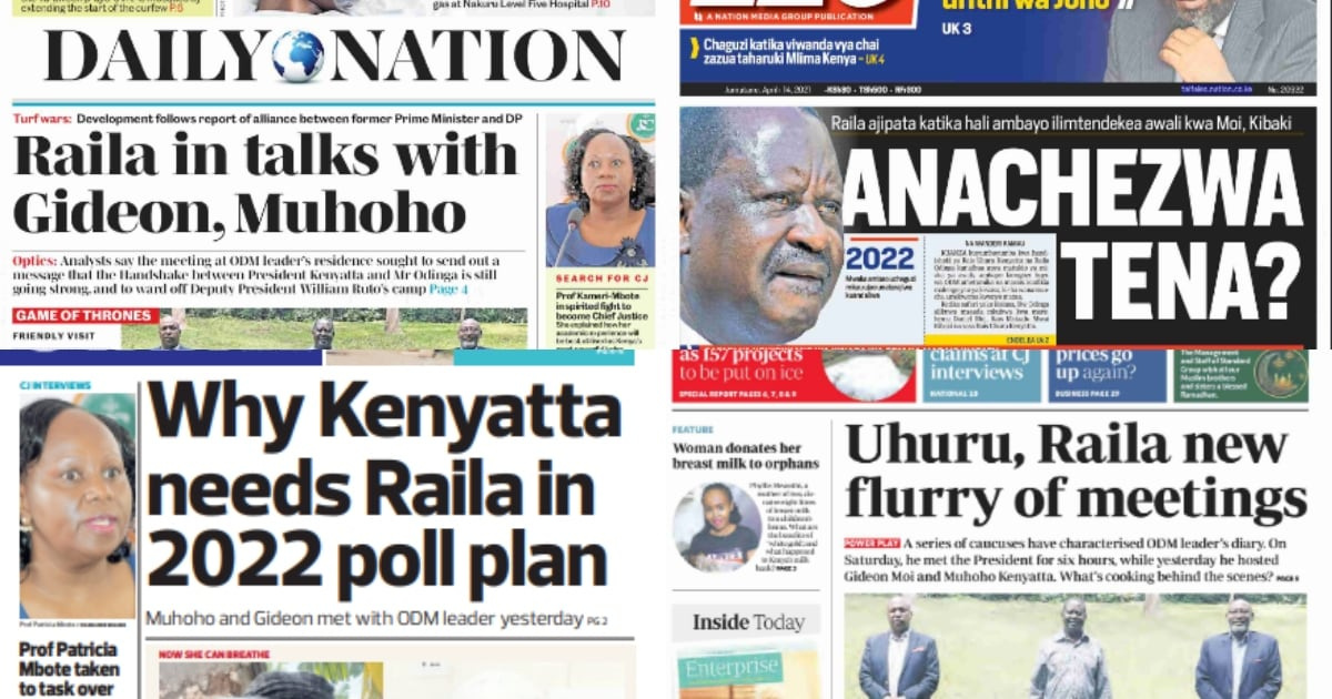 Magazeti Jumatano, Aprili 14: Kuyumba kwa handisheki kumuacha Raila mataani