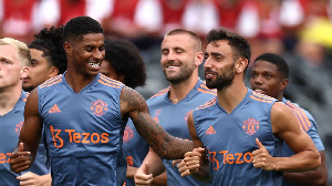 Marcus Rashford Luke Shaw And Bruno Fernandes In Man Utd Training