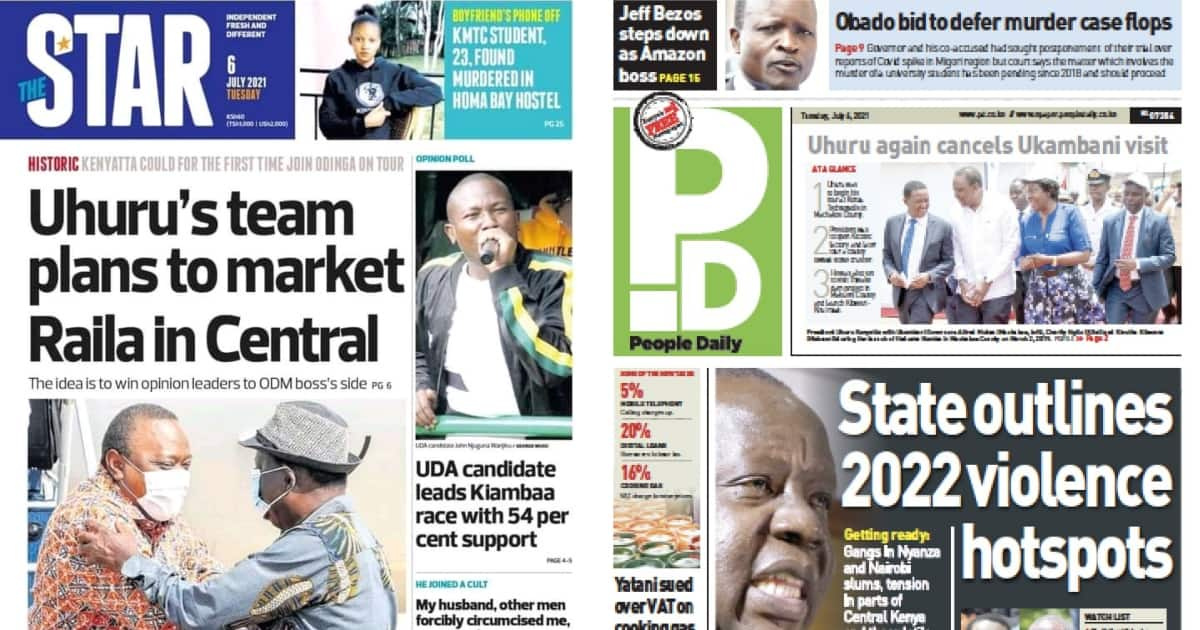 Magazeti Jumanne, Julai 6: Wandani wa Uhuru wapanga kuuza sera za Raila Mt Kenya