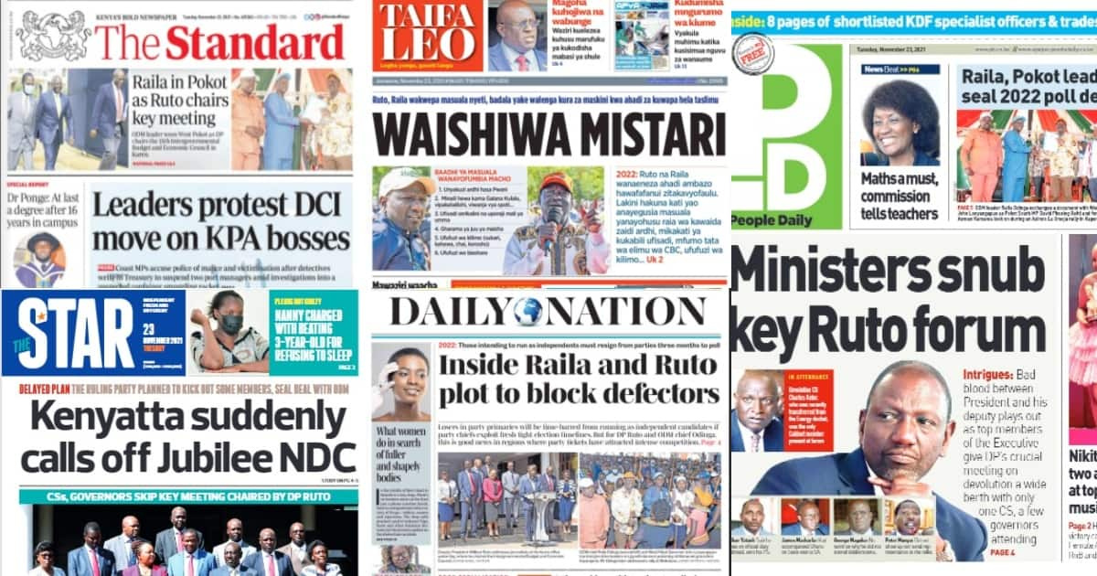 Magazeti Jumanne, Novemba 23: Raila apigwa jeki na wazee wa Pokot kuingia Ikulu