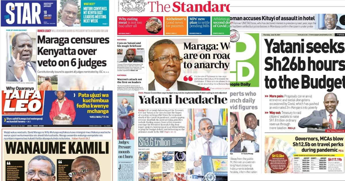 Magazeti Alhamisi, Juni 10: Waziri Yatani kusoma bajeti ya KSh 3.6 trilioni leo