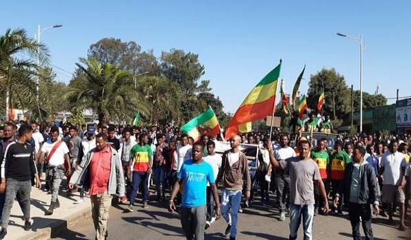 Many protesters took to the streets of Bahir Dar, the capital of the Amhara region