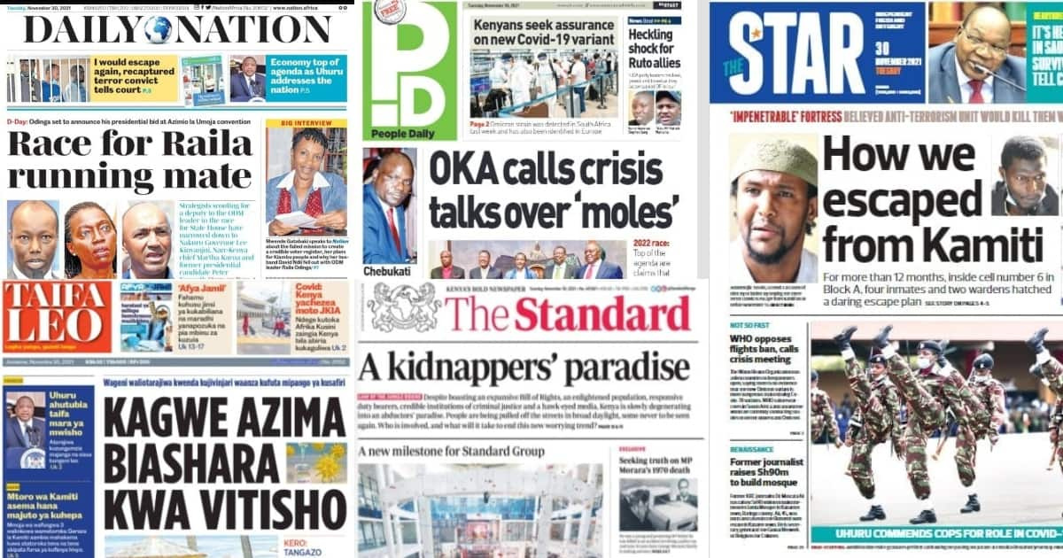 Magazeti ya Jumanne, Novemba 30: Rais Uhuru kuhutubia taifa mara ya mwisho leo