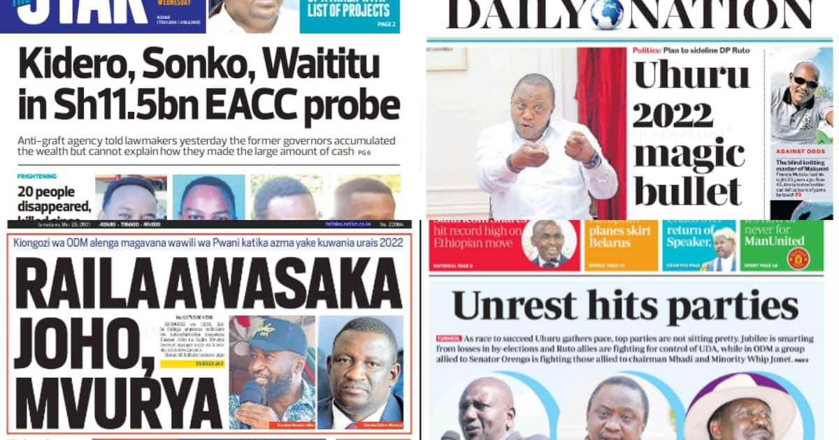 Magazeti Jumatano, Mei 26: Uhuru amtaka Raila kubuni mrengo wa kumuadhibu Ruto